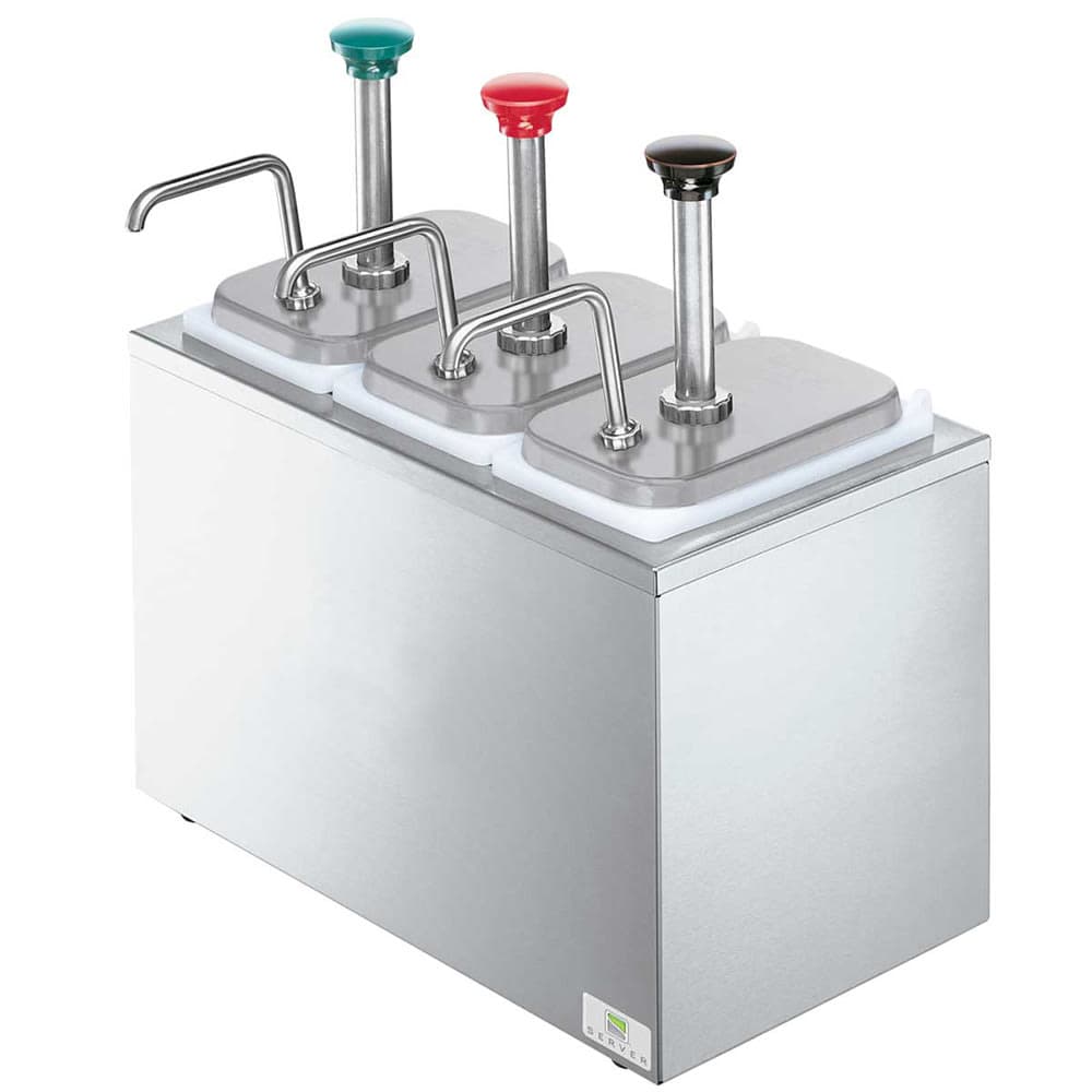 Server Pump Style Condiment Dispenser w/ (3) Jars & Pumps, (1 1/4) oz Stroke, Stainless (82870)