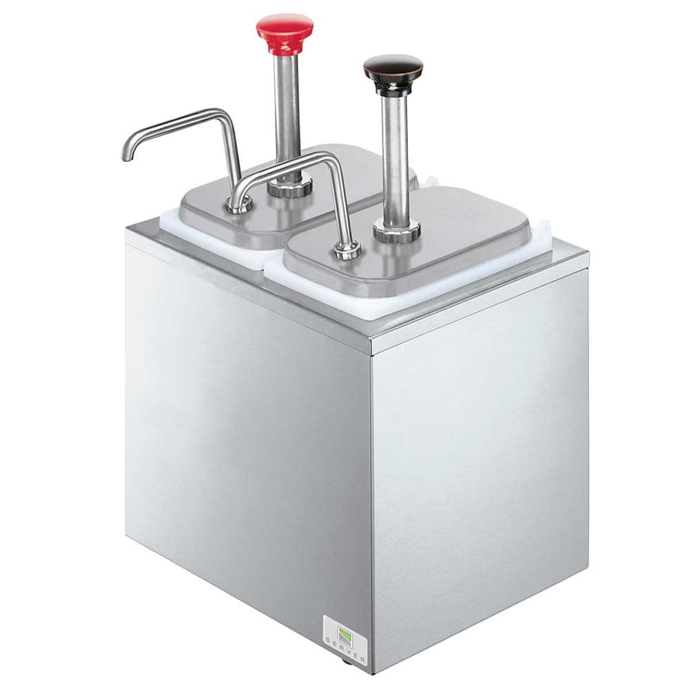 Server Pump Style Condiment Dispenser w/ (2) Jars & Pumps, (1 1/4) oz Stroke, Stainless (82910)