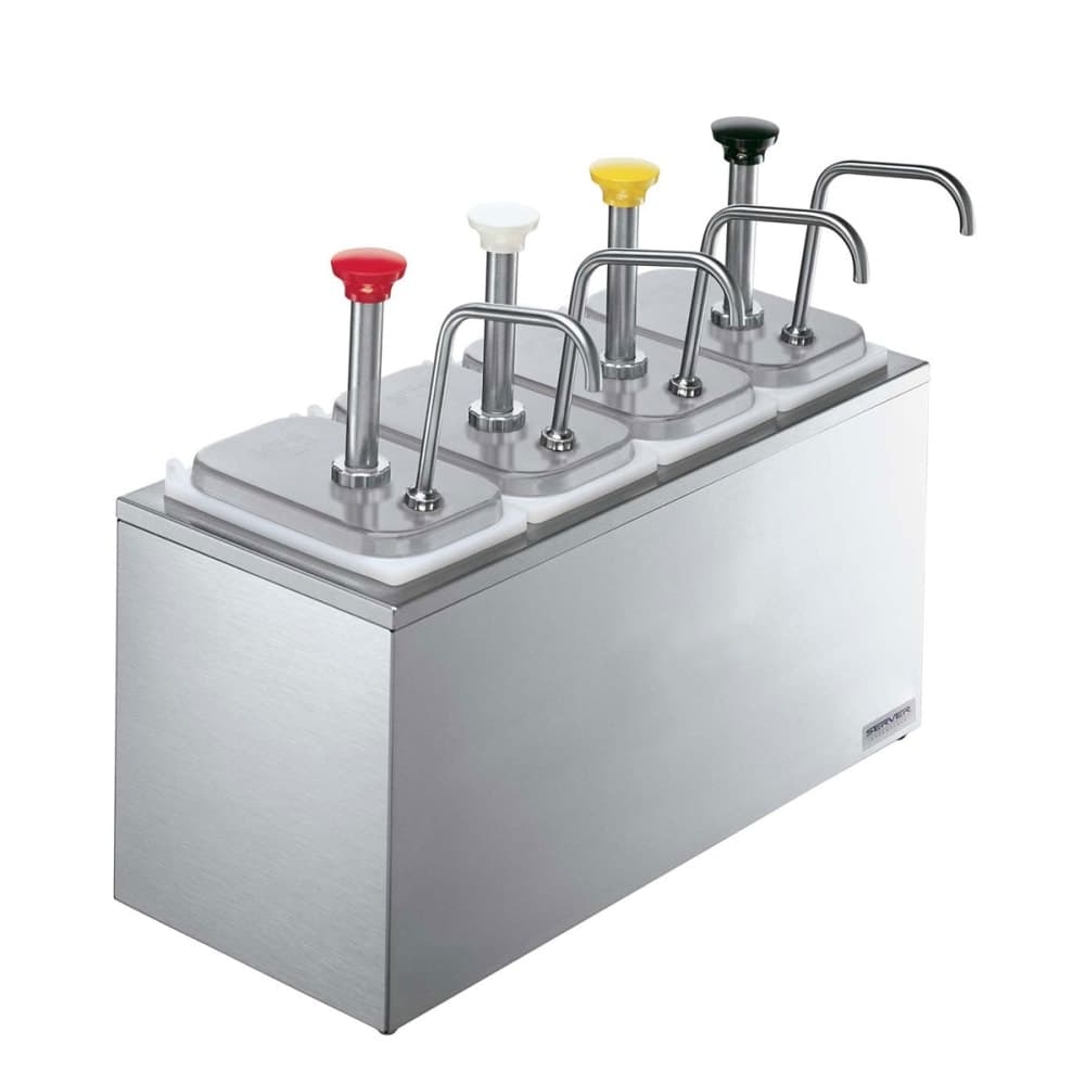 Server Pump Style Condiment Dispenser w/ (4) Jars & Pumps, (1 1/4) oz Stroke, Stainless (83700)