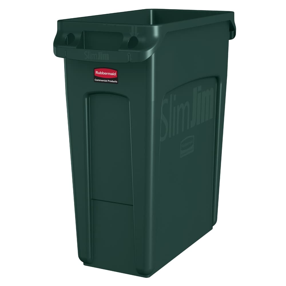 Rubbermaid 1955960 16 gal Rectangle Slim Trash Can, 22"L x 11"W x 25"H, Green