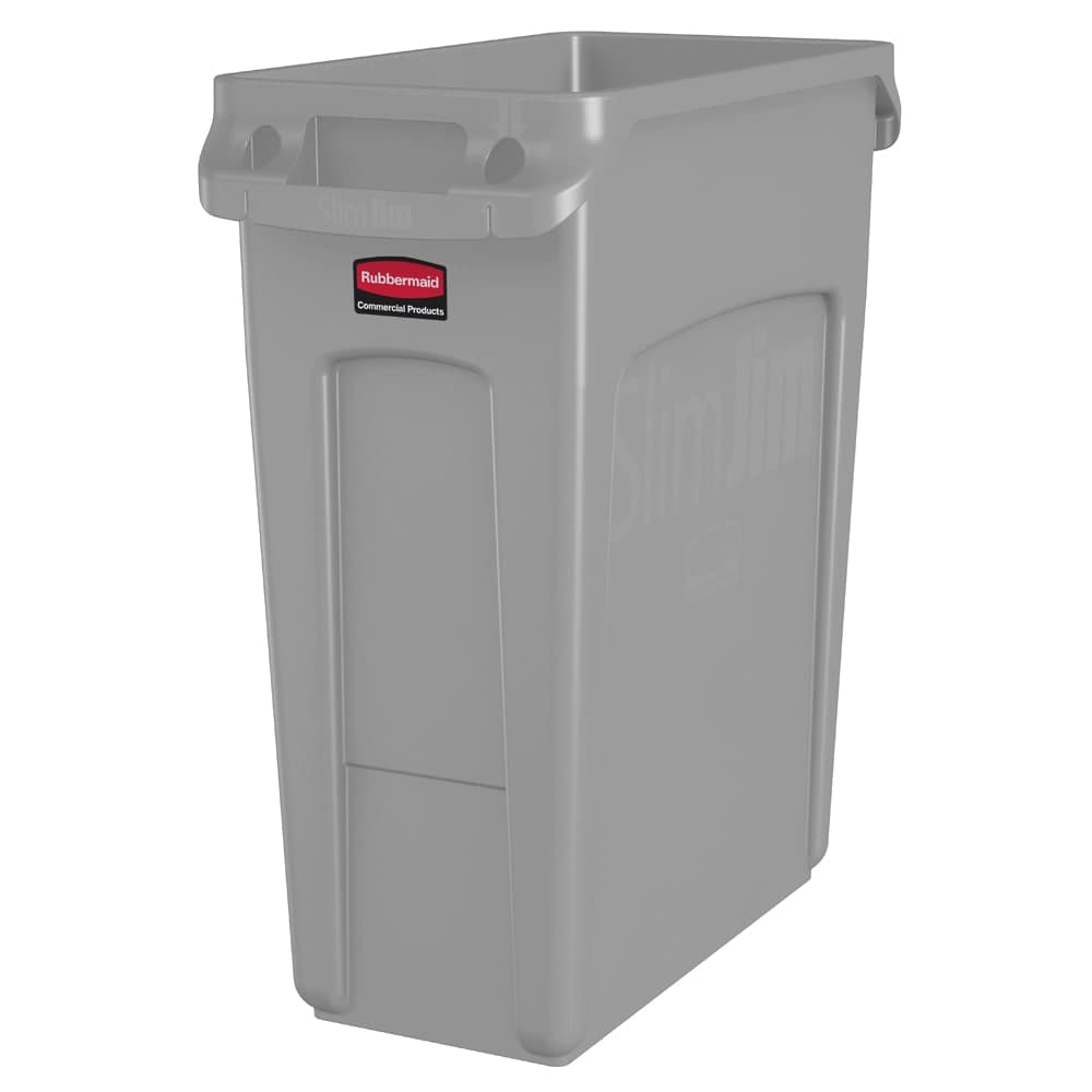 Rubbermaid 1971258 16 gal Rectangle Slim Trash Can, 22"L x 11"W x 25"H, Gray