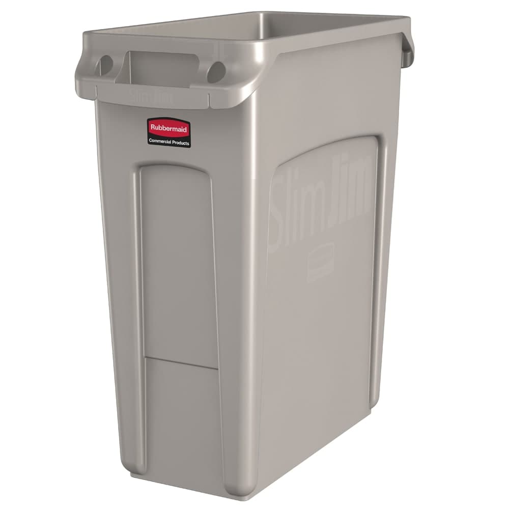 Rubbermaid 1971259 16 gal Rectangle Slim Trash Can, 22"L x 11"W x 25"H, Beige