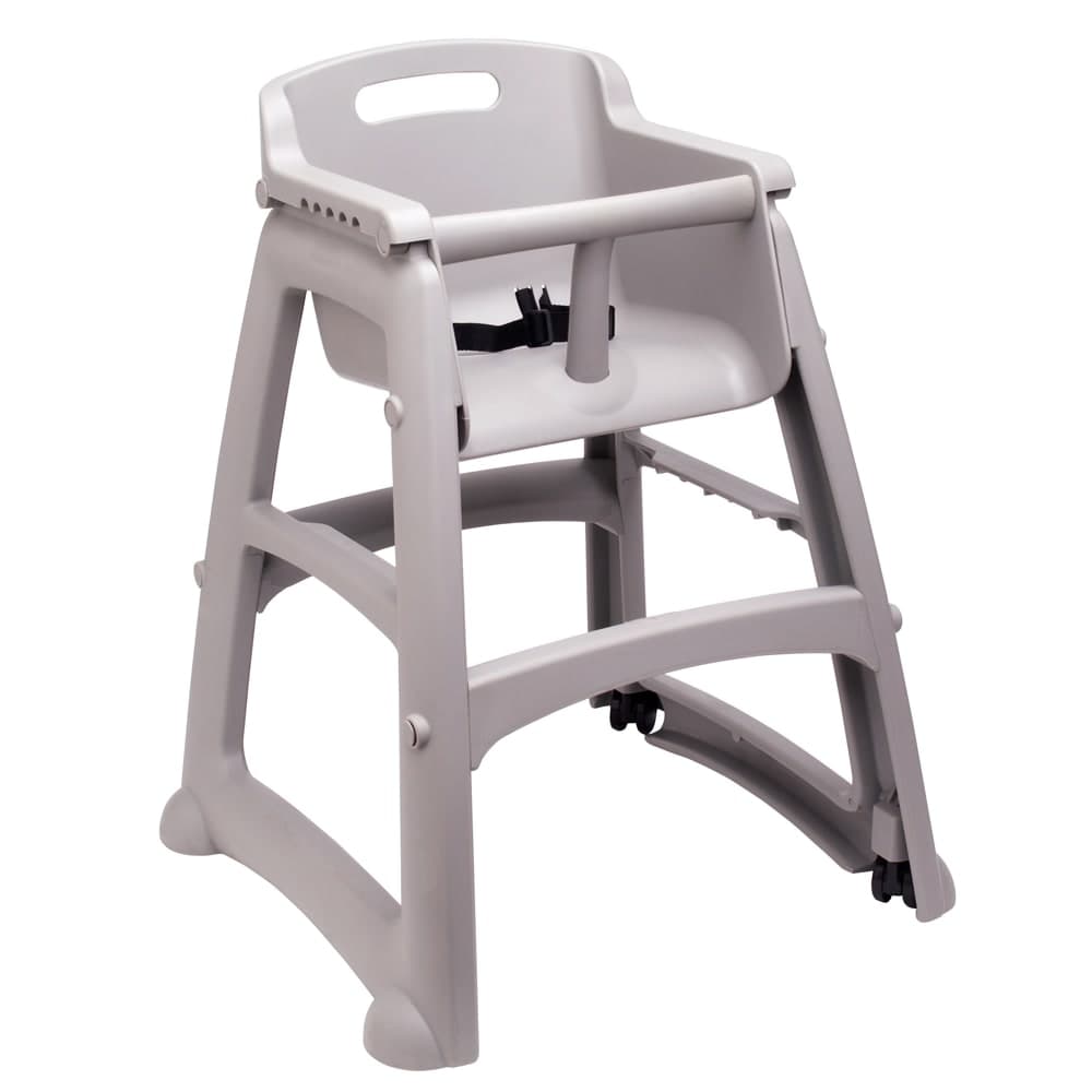 Rubbermaid FG780508PLAT 29 3/4" Stackable Plastic High Chair w/ Waist Strap & Casters, Platinum
