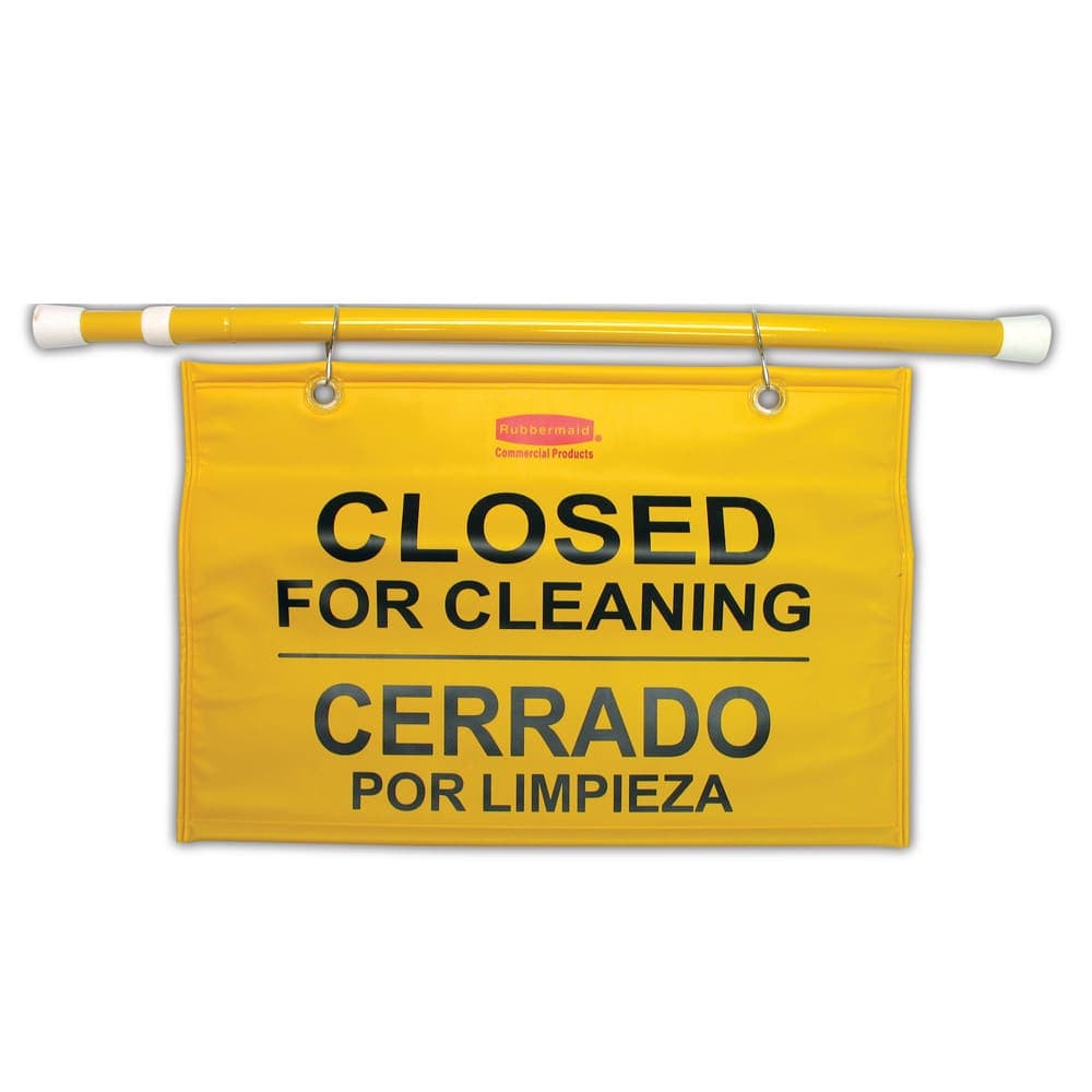 Rubbermaid FG9S1600YEL Site Safety Hanging Sign - Multi-Lingual "Closed for Cleaning"