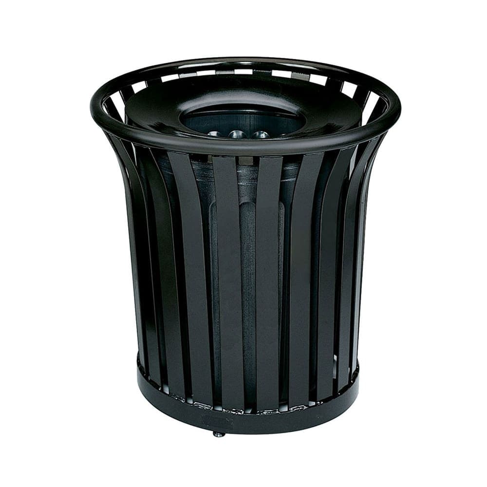 Rubbermaid FGMT32PLBK 36 gal Outdoor Decorative Trash Can - Metal, Black