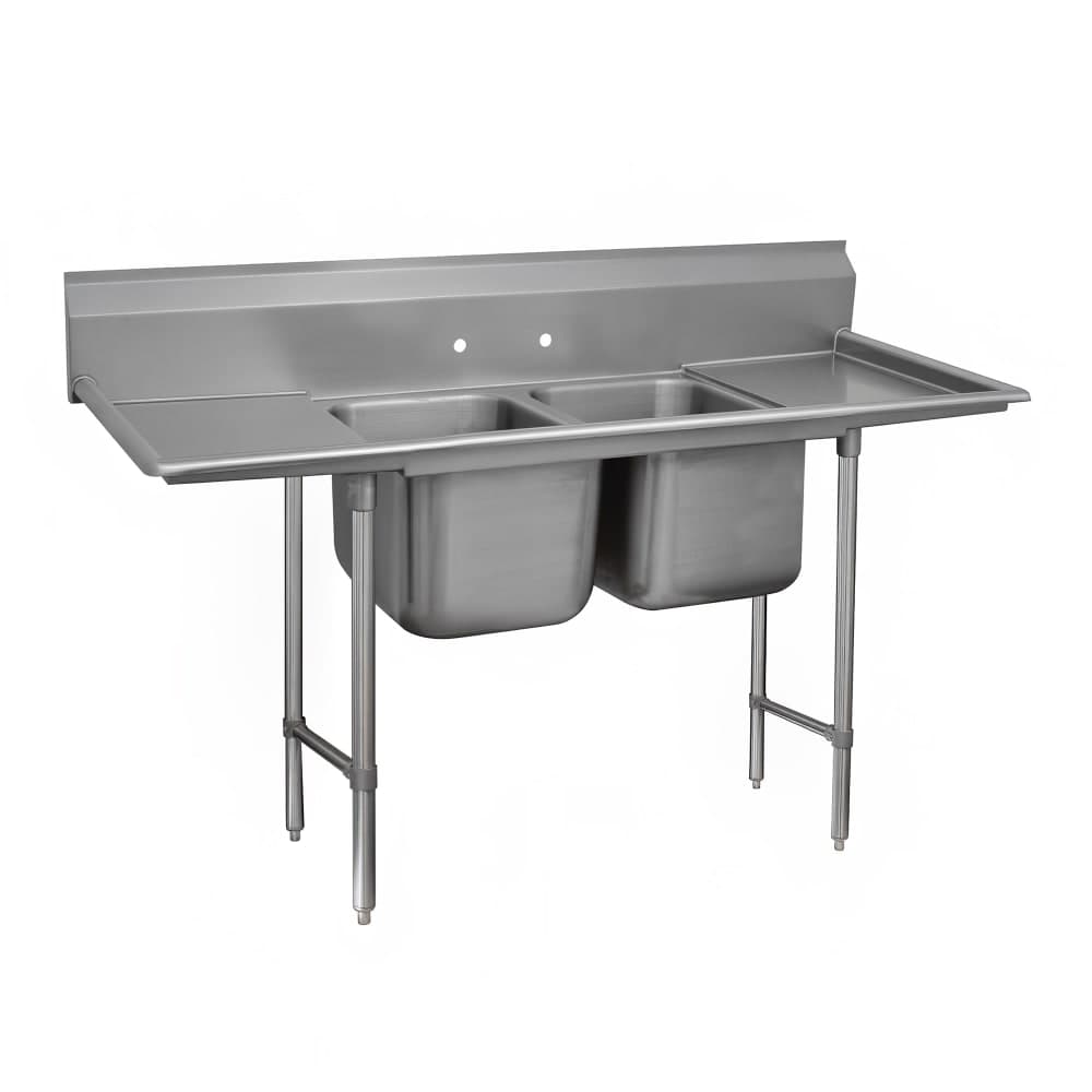 Advance Tabco 9-22-40-18RL 81" 2 Compartment Sink w/ 20"L x 20"W Bowl, 12" Deep