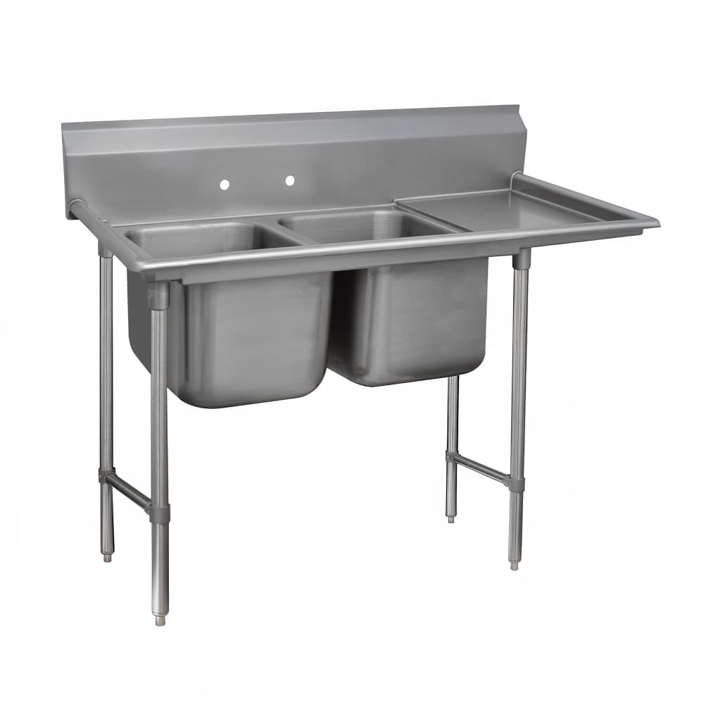 Advance Tabco 9-22-40-24R 73" 2 Compartment Sink w/ 20"L x 20"W Bowl, 12" Deep