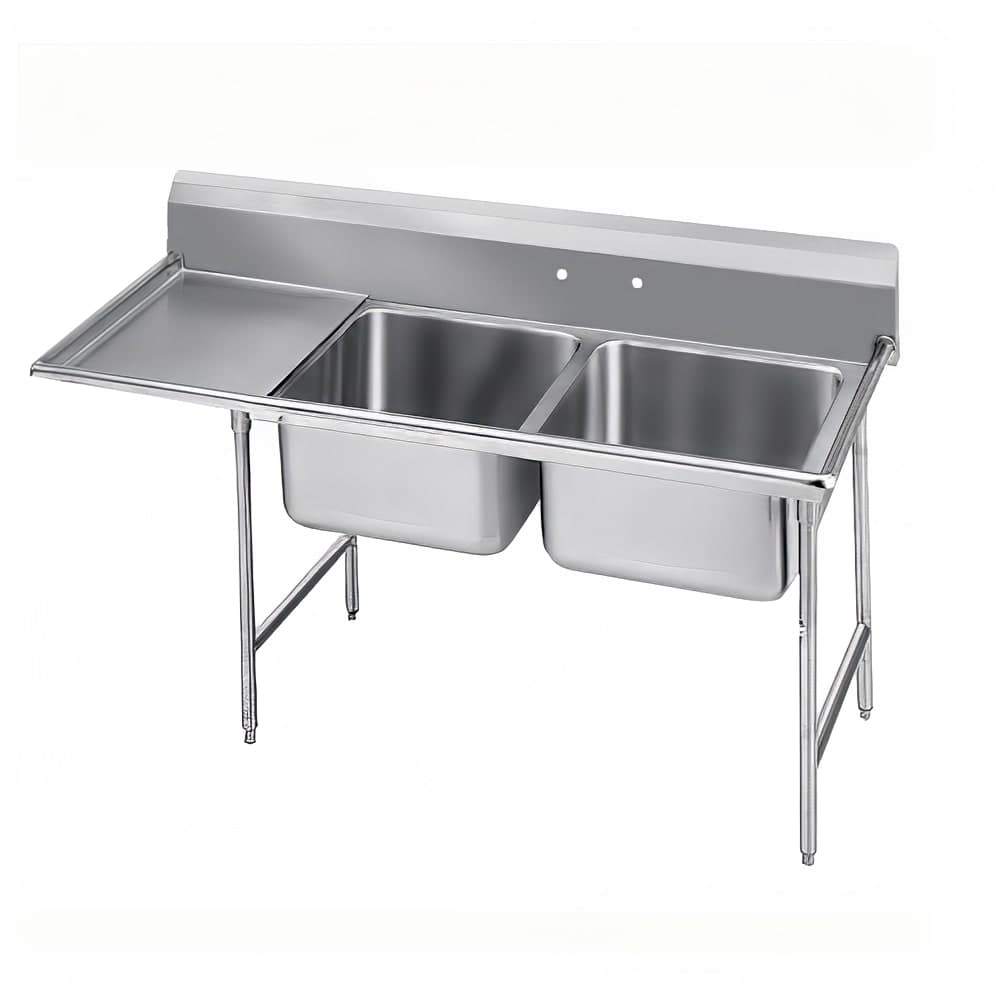 Advance Tabco 9-22-40-36L 85" 2 Compartment Sink w/ 20"L x 20"W Bowl, 12" Deep