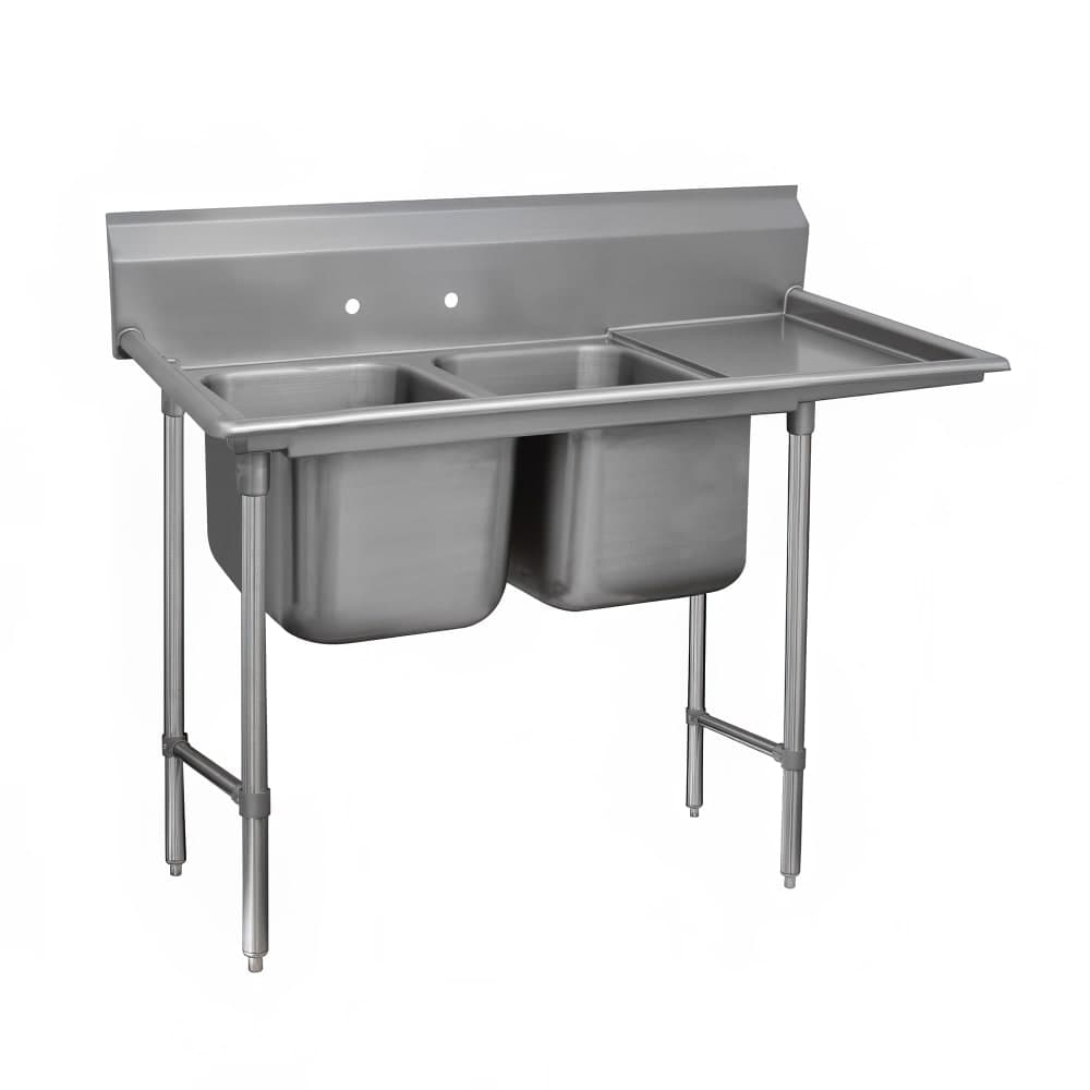 Advance Tabco 9-22-40-36R 85" 2 Compartment Sink w/ 20"L x 20"W Bowl, 12" Deep