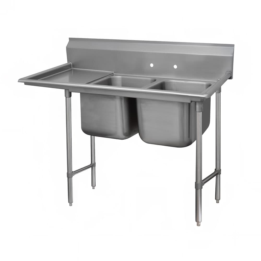 Advance Tabco 9-2-36-24L 65" 2 Compartment Sink w/ 16"L x 20"W Bowl, 12" Deep