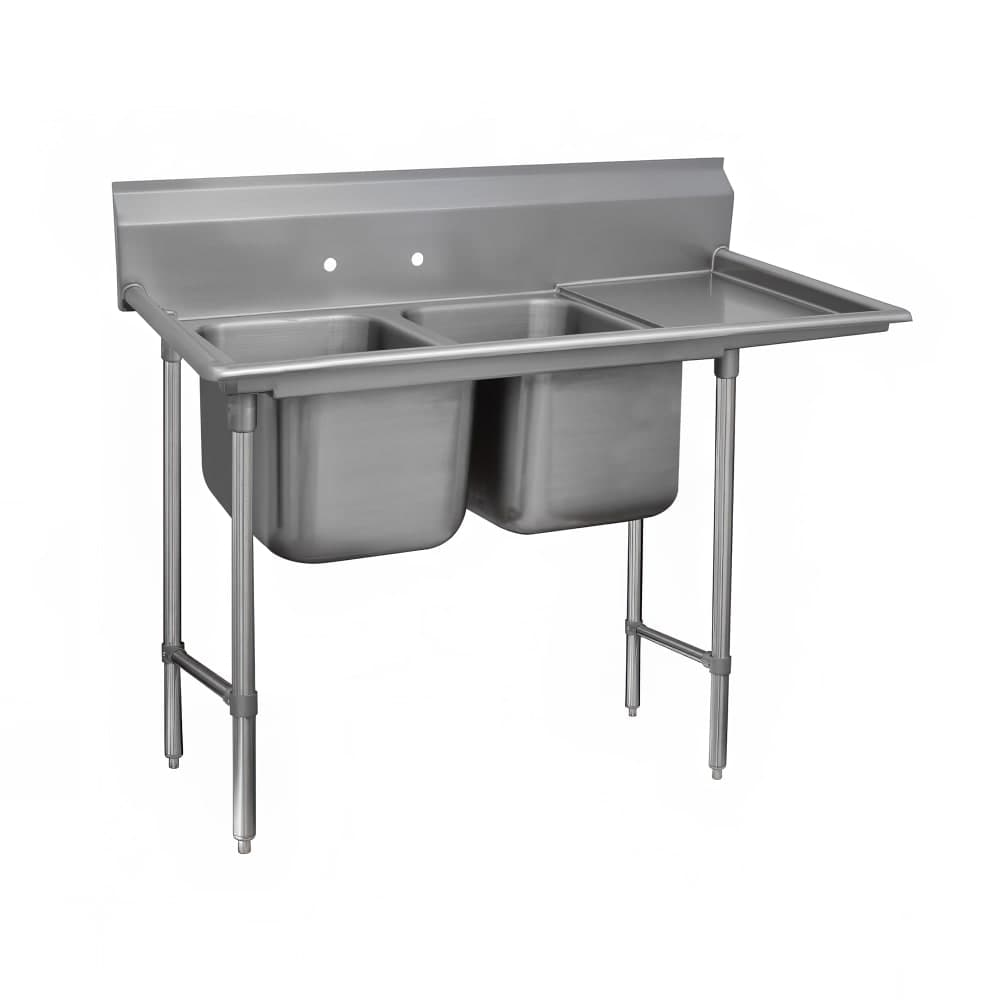Advance Tabco 9-2-36-24R 65" 2 Compartment Sink w/ 16"L x 20"W Bowl, 12" Deep