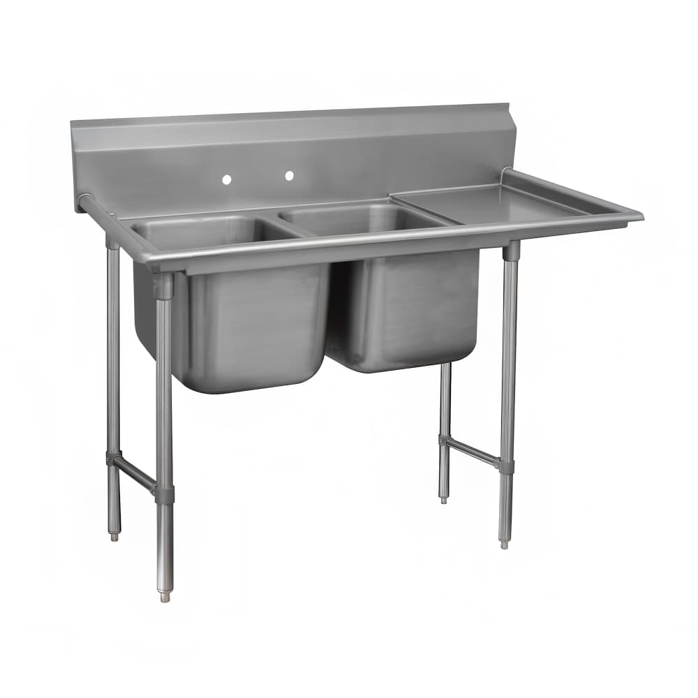 Advance Tabco 9-2-36-36R 77" 2 Compartment Sink w/ 16"L x 20"W Bowl, 12" Deep