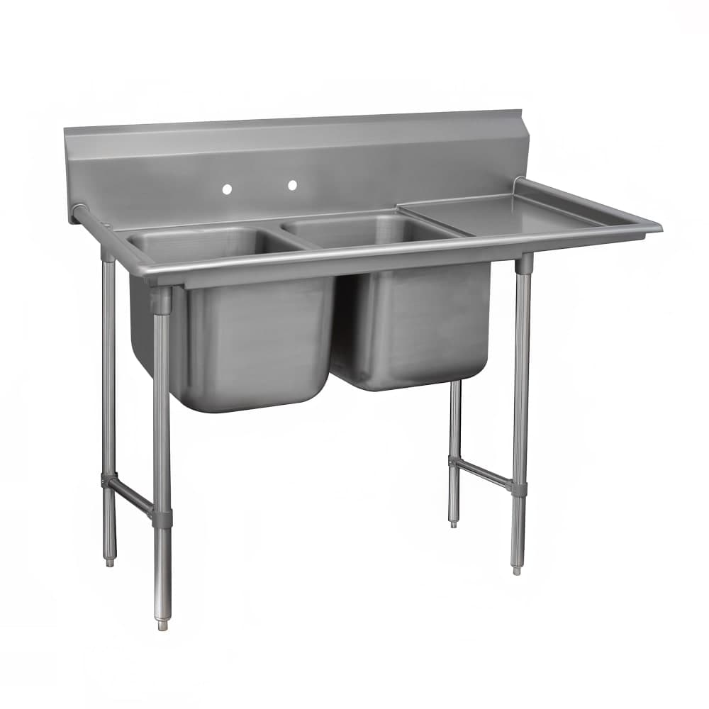 Advance Tabco 93-2-36-24R 65" 2 Compartment Sink w/ 16"L x 20"W Bowl, 12" Deep