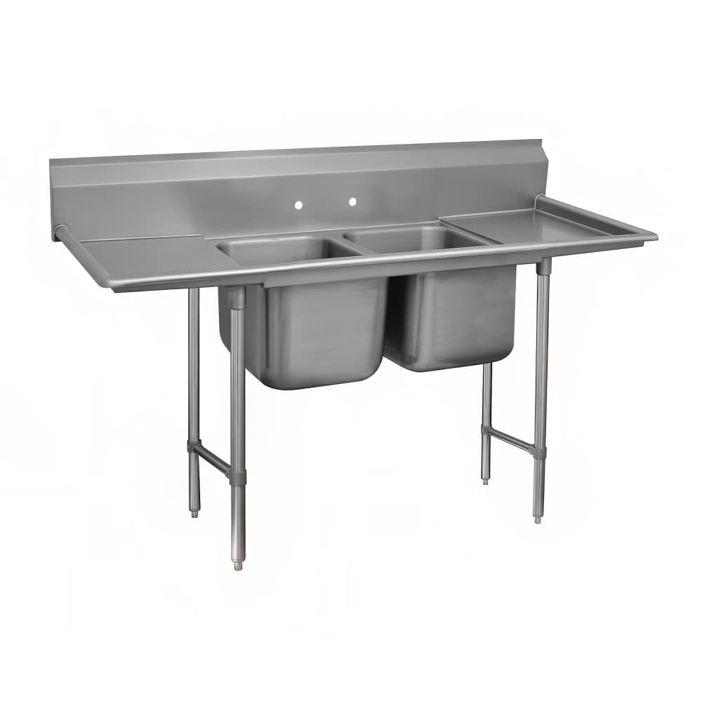 Advance Tabco 93-2-36-24RL 85" 2 Compartment Sink w/ 16"L x 20"W Bowl, 12" Deep