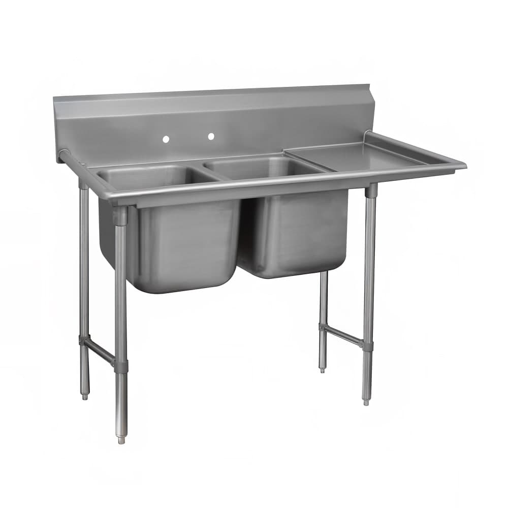Advance Tabco 93-2-36-36R 77" 2 Compartment Sink w/ 16"L x 20"W Bowl, 12" Deep