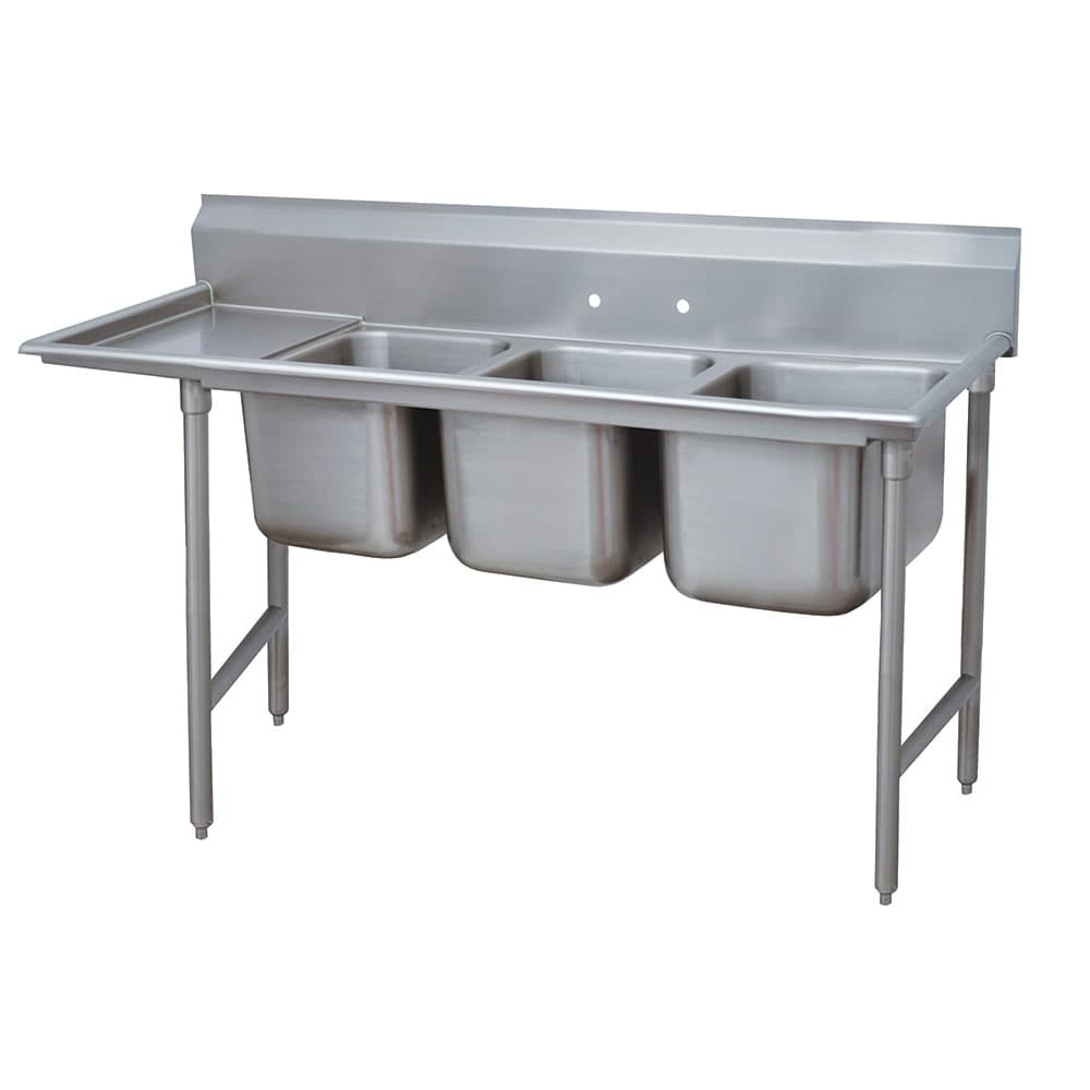 Advance Tabco 9-3-54-18L 77" 3 Compartment Sink w/ 16"L x 20"W Bowl, 12" Deep