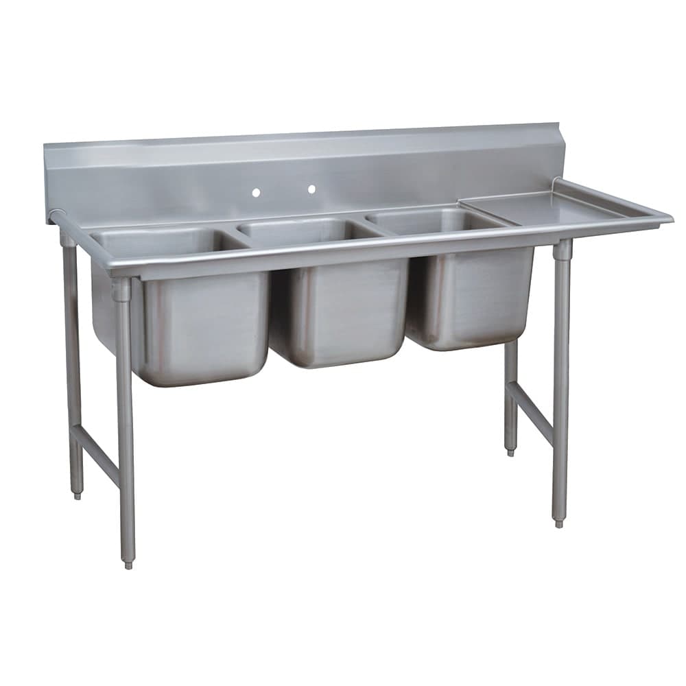 Advance Tabco 9-3-54-18R 77" 3 Compartment Sink w/ 16"L x 20"W Bowl, 12" Deep