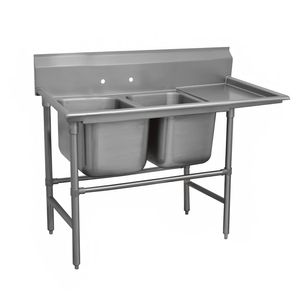 Advance Tabco 94-2-36-24R 65" 2 Compartment Sink w/ 16"L x 20"W Bowl, 14" Deep