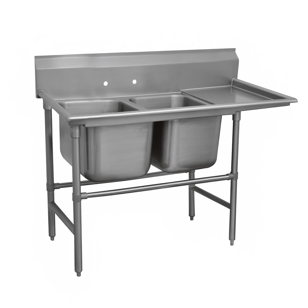 Advance Tabco 94-2-36-36R 77" 2 Compartment Sink w/ 16"L x 20"W Bowl, 14" Deep