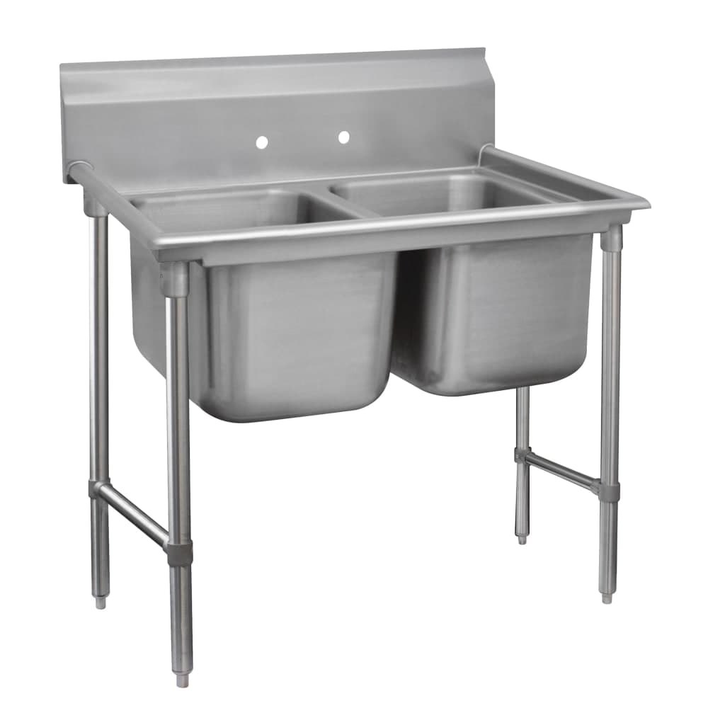 Advance Tabco 9-42-48 62" 2 Compartment Sink w/ 24"L x 24"W Bowl, 12" Deep