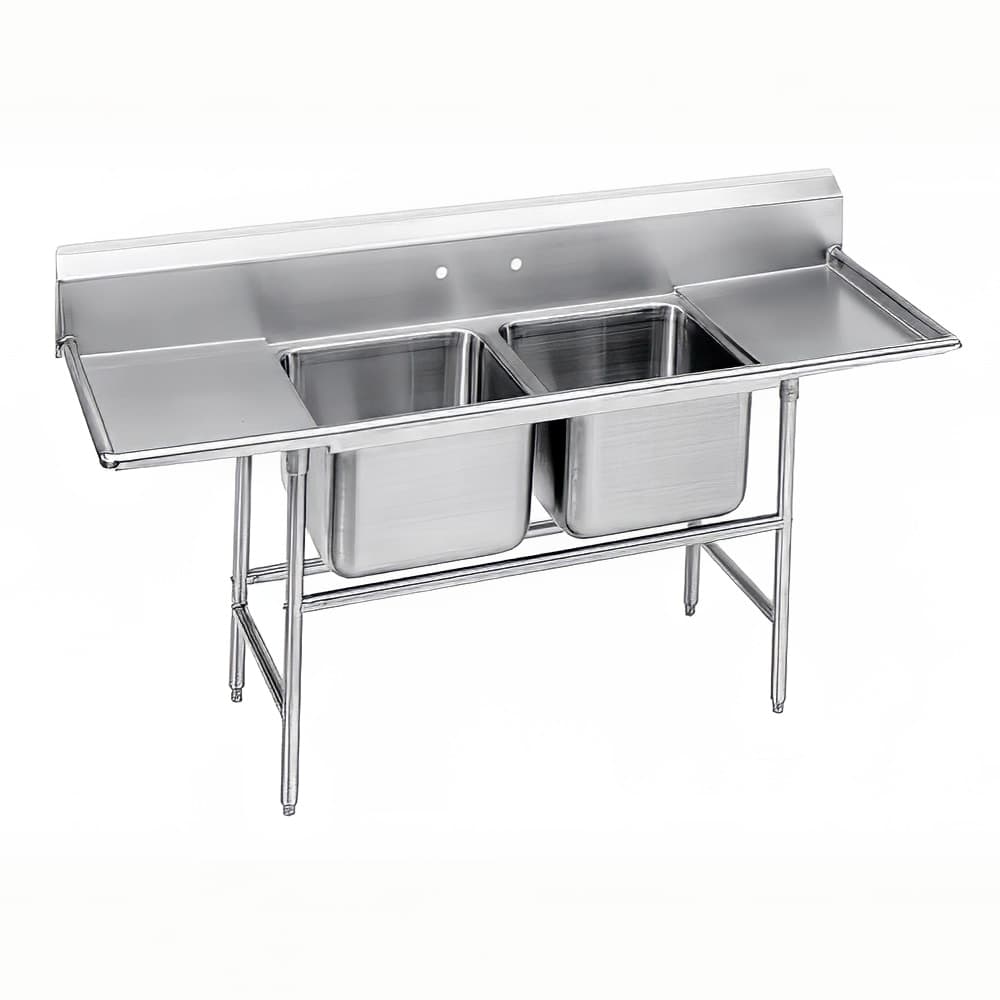 Advance Tabco 94-42-48-36RL 125" 2 Compartment Sink w/ 24"L x 24"W Bowl, 14" Deep