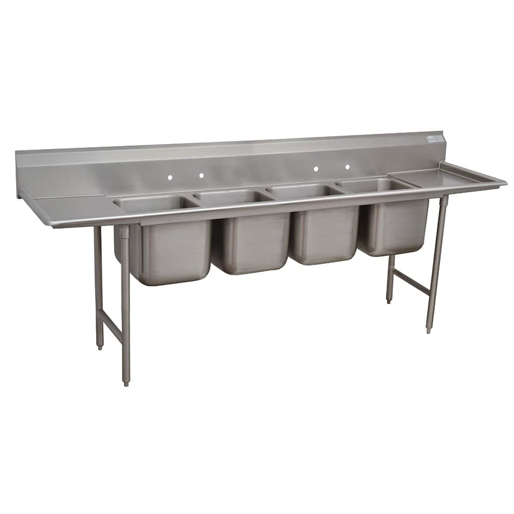 Advance Tabco 9-4-72-18RL 110" 4 Compartment Sink w/ 16"L x 20"W Bowl, 12" Deep