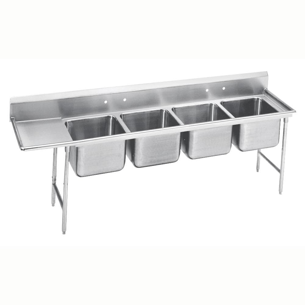 Advance Tabco 9-4-72-24L 101" 4 Compartment Sink w/ 16"L x 20"W Bowl, 12" Deep