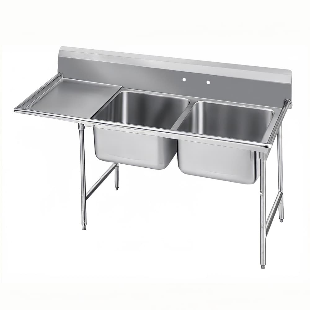 Advance Tabco 9-82-40-18L 67" 2 Compartment Sink w/ 20"L x 28"W Bowl, 12" Deep