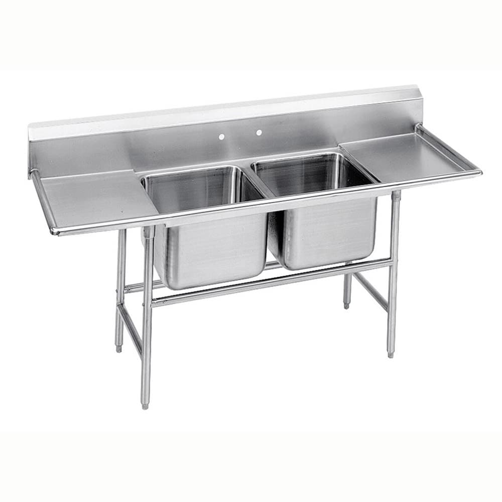 Advance Tabco 9-82-40-24RL 93" 2 Compartment Sink w/ 20"L x 28"W Bowl, 12" Deep