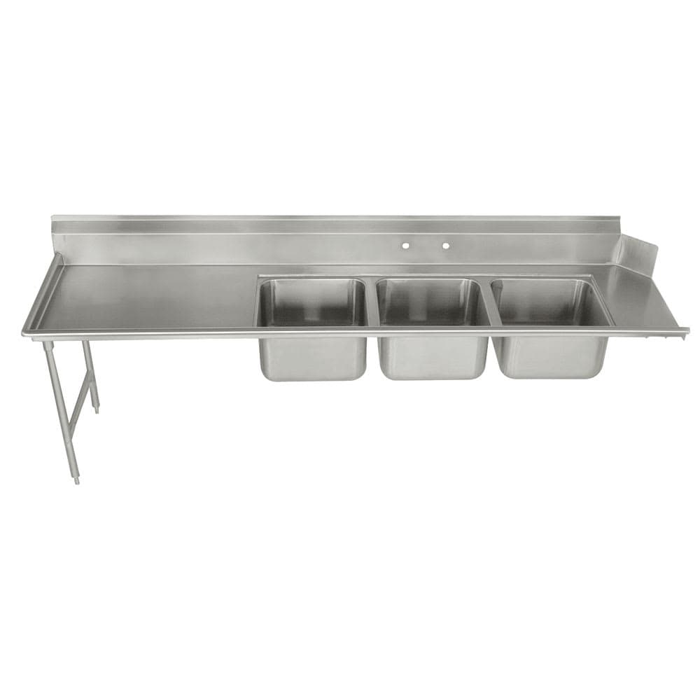 Advance Tabco DTC-3-1620-84L 83" Straight Dish Table - Left to Right, 15" Left Drainboard, (3) 16" x 20" x 14" Bowls