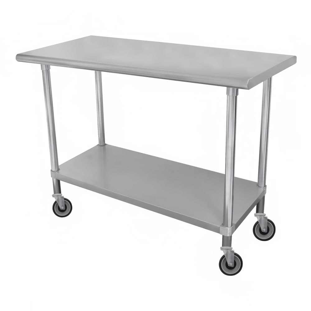 Advance Tabco ELAG-304C-X 48" Mobile 16 ga Work Table w/ Undershelf & 430 Series Stainless Steel Flat Top