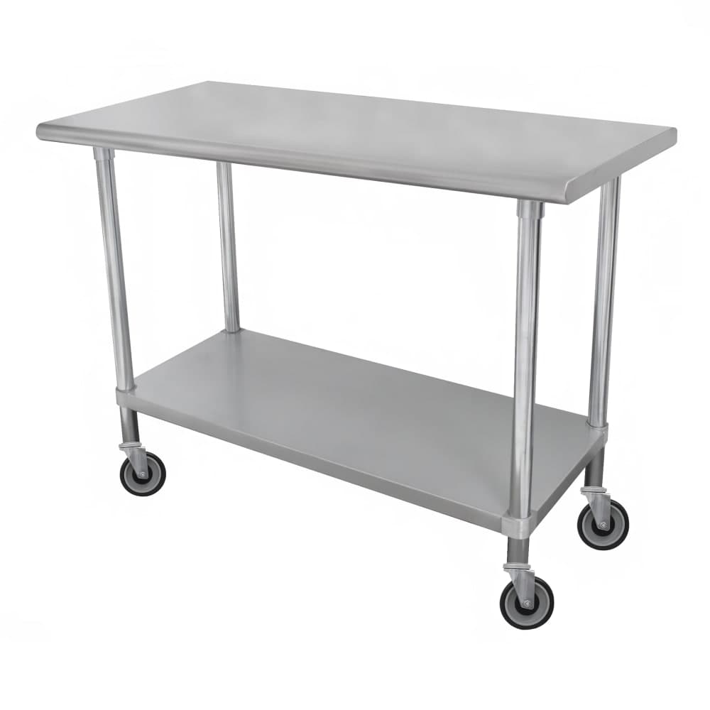 Advance Tabco ELAG-306C-X 72" Mobile 16 ga Work Table w/ Undershelf & 430 Series Stainless Steel Flat Top