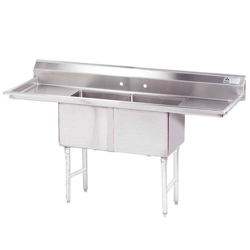 Advance Tabco FC-2-1818-24RL 84" 2 Compartment Sink w/ 18"L x 18"W Bowl, 14" Deep