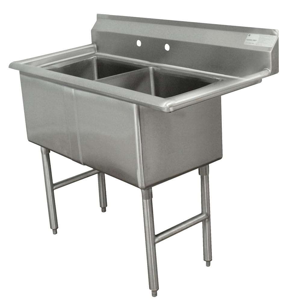 Advance Tabco FC-2-1824 41" 2 Compartment Sink w/ 18"L x 24"W Bowl, 14" Deep