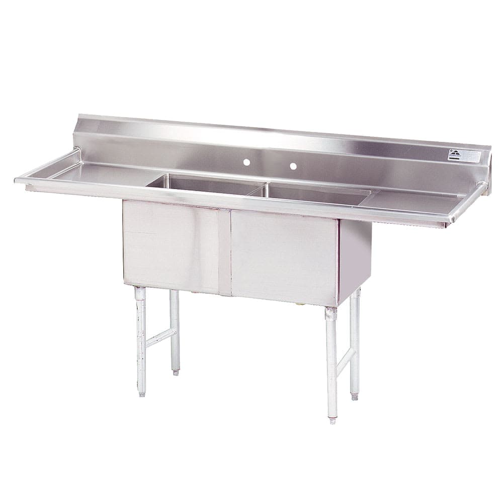 Advance Tabco FC-2-2424-18RL 84" 2 Compartment Sink w/ 24"L x 24"W Bowl, 14" Deep