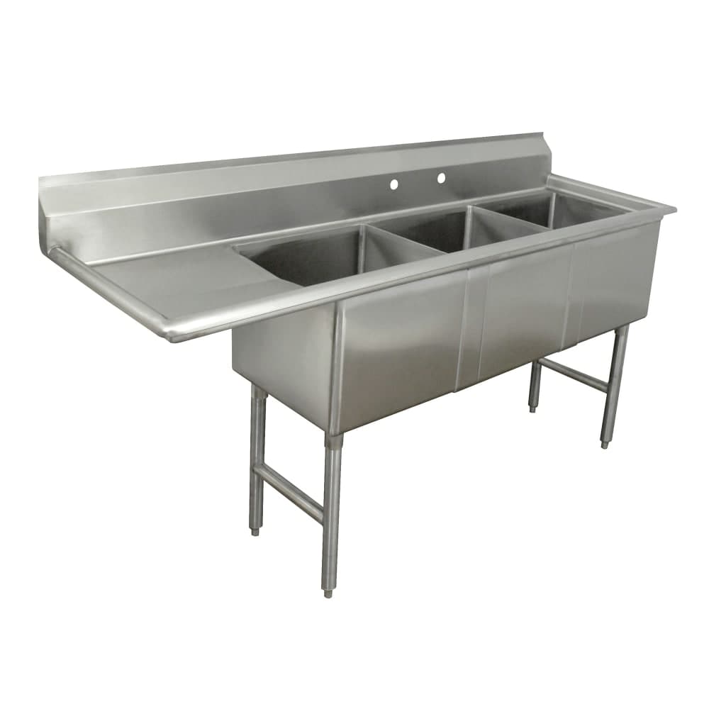 Advance Tabco FC-3-1524-24L 71 1/2" 3 Compartment Sink w/ 15"L x 24"W Bowls, 14" Deep