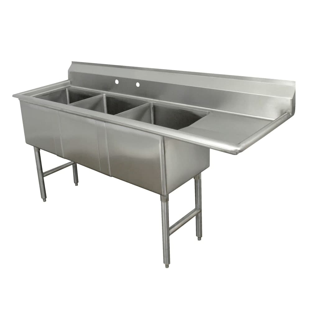 Advance Tabco FC-3-1524-24R 71 1/2" 3 Compartment Sink w/ 15"L x 24"W Bowls, 14" Deep
