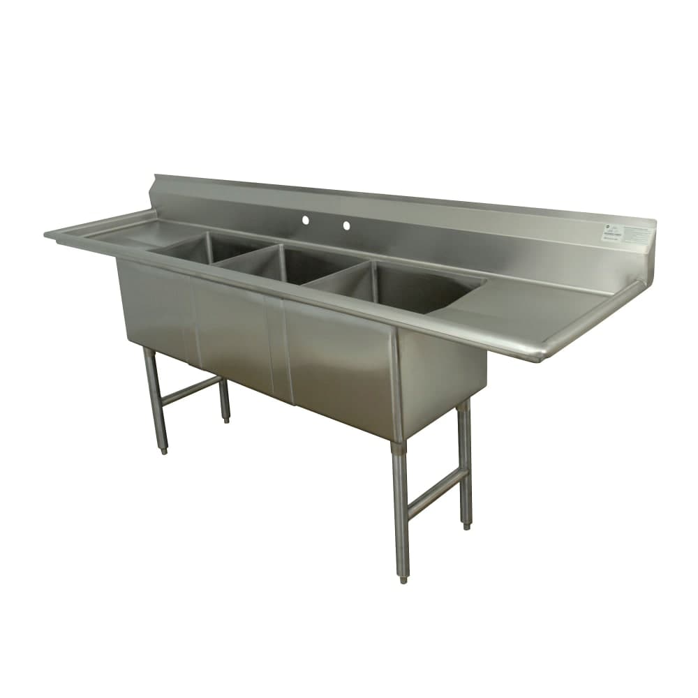 Advance Tabco FC-3-1524-24RL 93" 3 Compartment Sink w/ 15"L x 24"W Bowls, 14" Deep