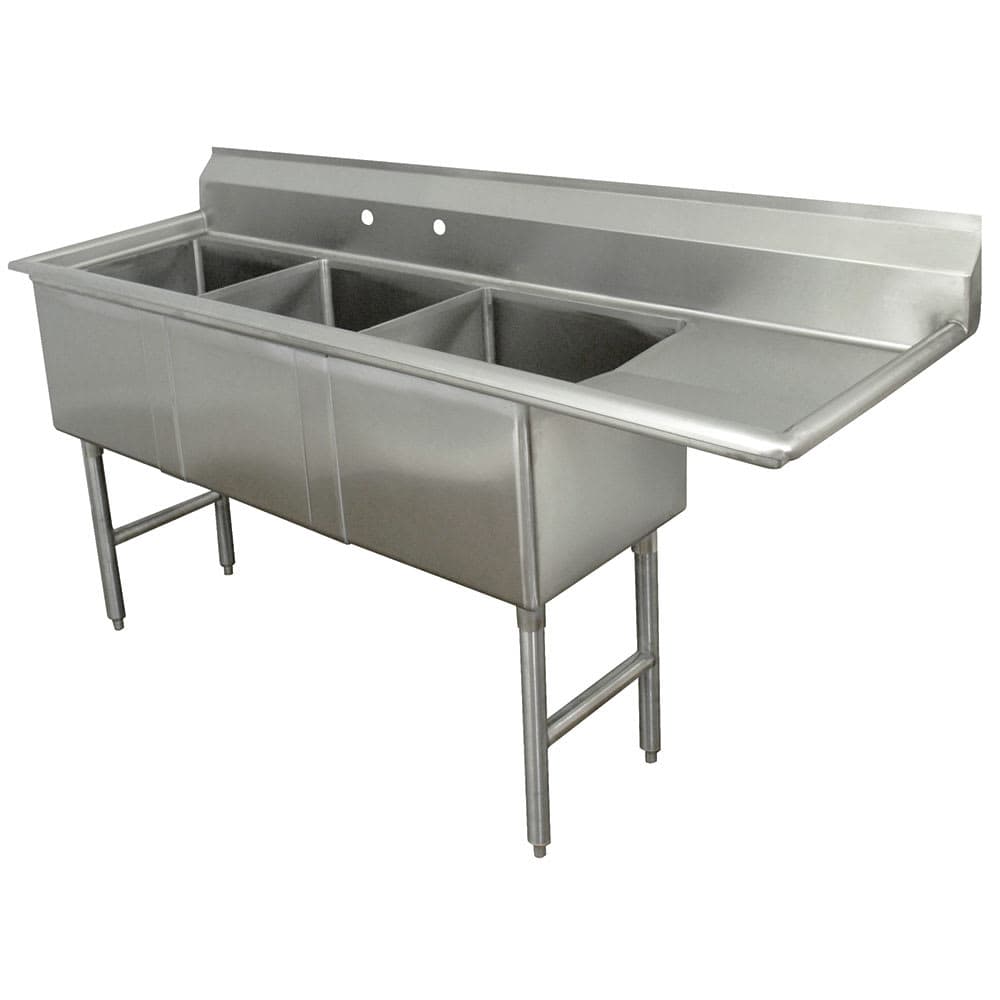 Advance Tabco FC-3-2424-18R 92 1/2" 3 Compartment Sink w/ 24"L x 24"W Bowl, 14" Deep