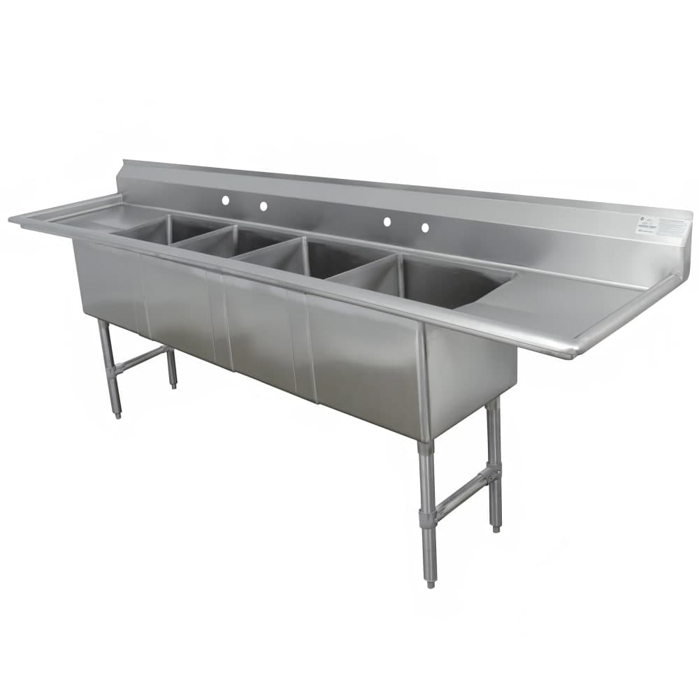 Advance Tabco FC-4-1824-24RLX 144" 4 Compartment Sink w/ 18"L x 24"W Bowl, 14" Deep
