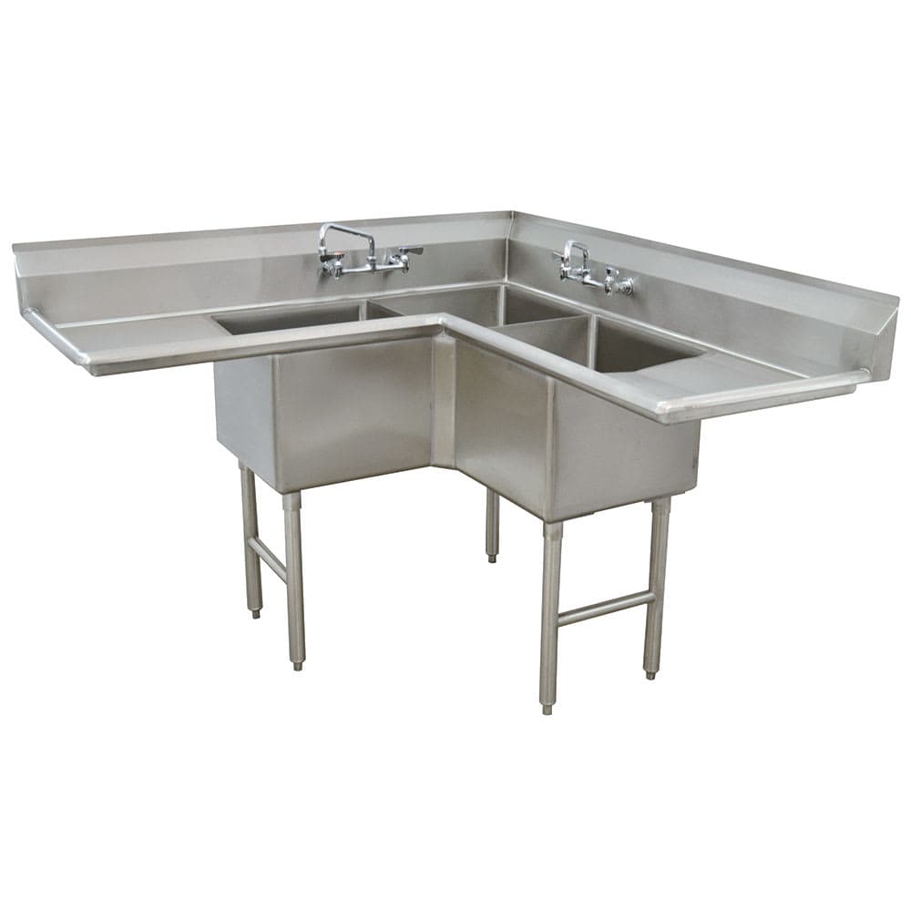 Advance Tabco FC-K6-18D 57" 3 Compartment Corner Sink w/ 18" Bowl, 14" Deep