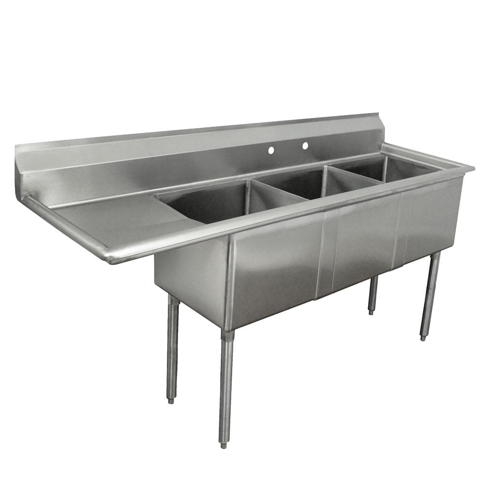 Advance Tabco FE-3-1515-15L 62 1/2" 3 Compartment Sink w/ 15"L x 15"W Bowl, 12" Deep