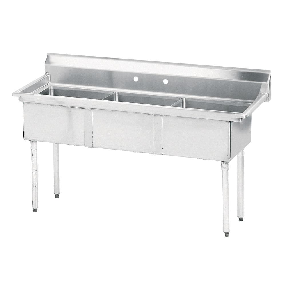 Advance Tabco FE-3-1515 62 1/2" 3 Compartment Sink w/ 15"L x 15"W Bowl, 12" Deep