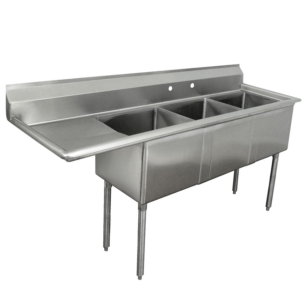 Advance Tabco FE-3-1620-18L 68 1/2" 3 Compartment Sink w/ 16"L x 20"W Bowl, 12" Deep