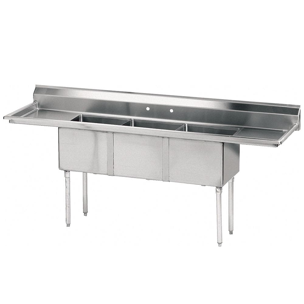 Advance Tabco FE-3-1620-18RL 84" 3 Compartment Sink w/ 16"L x 20"W Bowl, 12" Deep