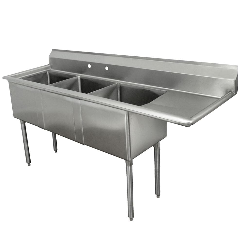 Advance Tabco FE-3-1620-18R 68 1/2" 3 Compartment Sink w/ 16"L x 20"W Bowl, 12" Deep