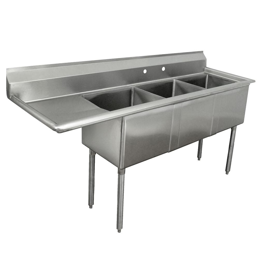 Advance Tabco FE-3-1812-18L 74 1/2" 3 Compartment Sink w/ 18"L x 18"W Bowl, 12" Deep