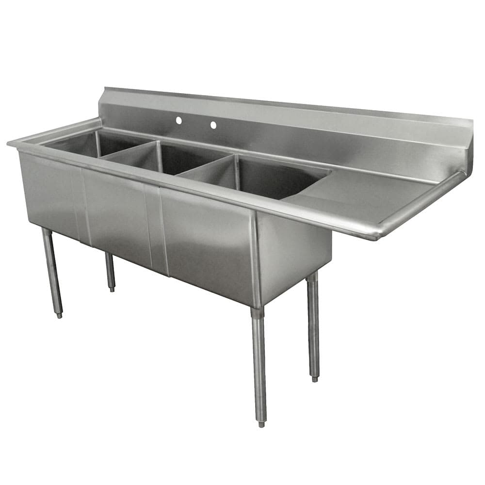 Advance Tabco FE-3-1812-18R 74 1/2" 3 Compartment Sink w/ 18"L x 18"W Bowl, 12" Deep