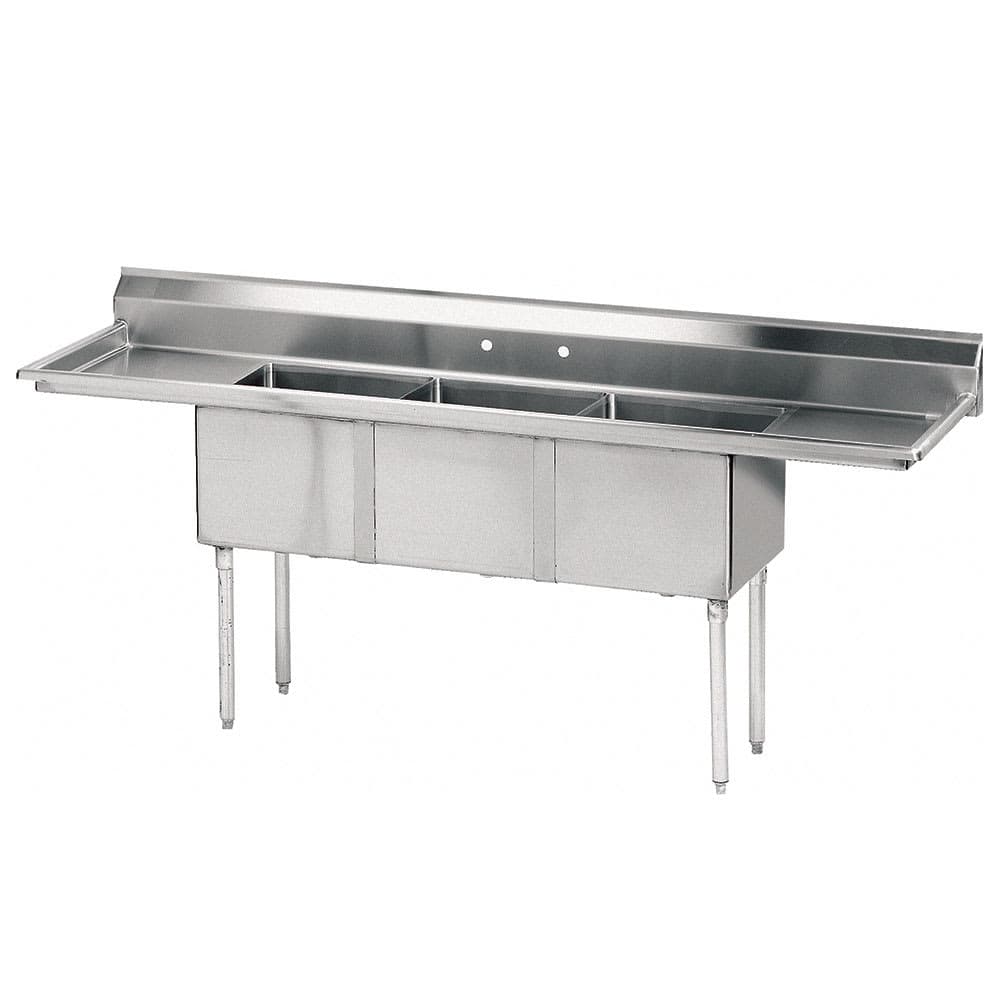 Advance Tabco FE-3-1812-24RL 102" 3 Compartment Sink w/ 18"L x 24"W Bowl, 12" Deep