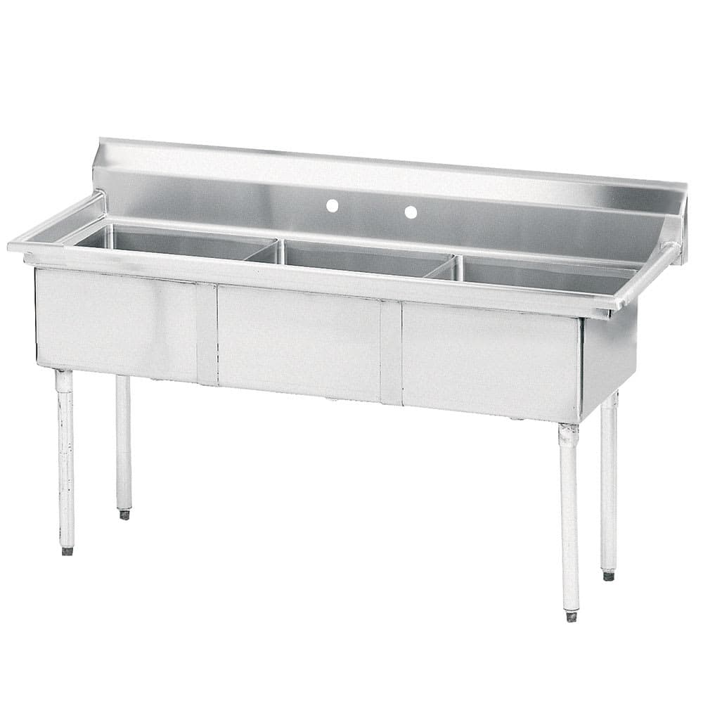 Advance Tabco FE-3-1812 74 1/2" 3 Compartment Sink w/ 18"L x 18"W Bowl, 12" Deep